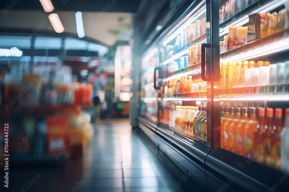 Grocery store blurred background without people. AI generative