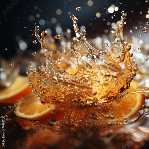 Splash orange juice product illustration on solid color background 