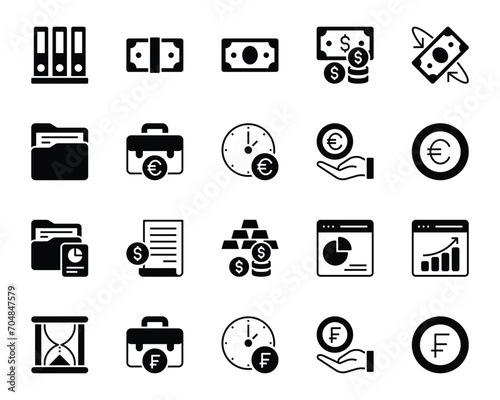 Glyph icons set for Banking and Finance.