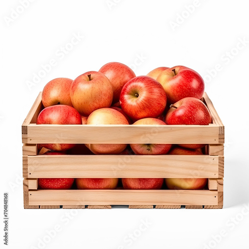 Wooden light wood crate box with apple isolate on transparency background png 