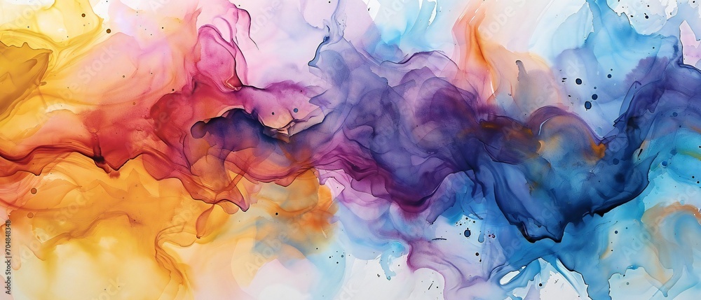 watercolor colorful rainbow background. multicolor ink splashes on white background
