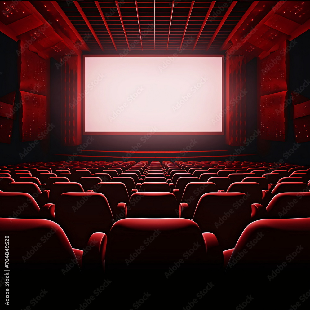 Empty cinema hall with red seats, ready for audience AI Generated