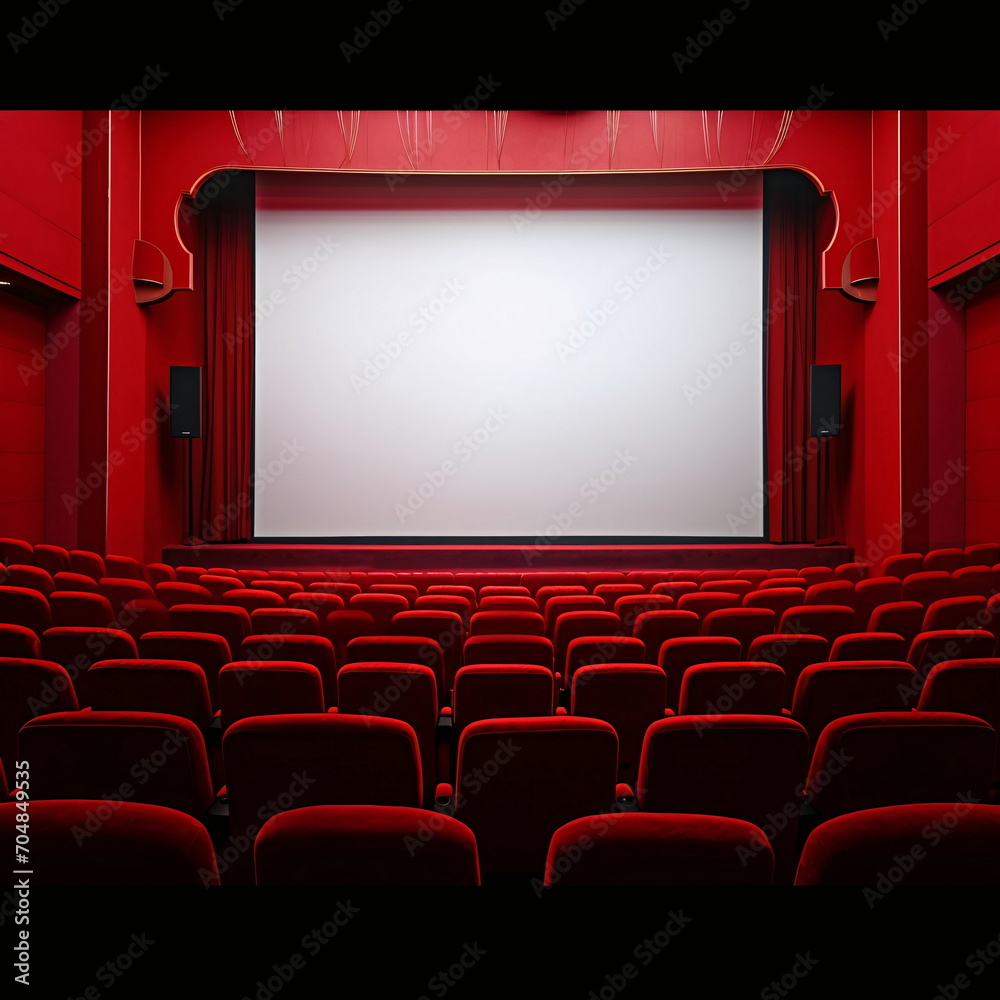 Empty cinema hall with red seats, ready for audience