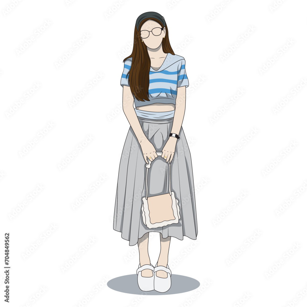 vector illustration of a beautiful slim woman standing with a tote bag. women with cute fashion