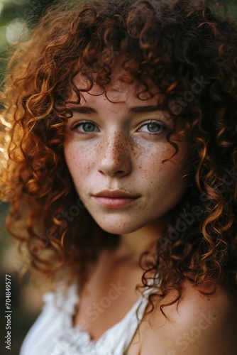 curly haired woman. close-up portrait of green-eyed brunette curly woman. vertical orientation