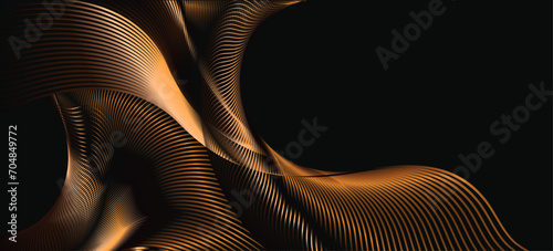 A dynamic particle waves within metallic copper halftone gradient create a fluid dot curve set on a transparent background for technology, sound, music. Dots and lines halftone illustration.