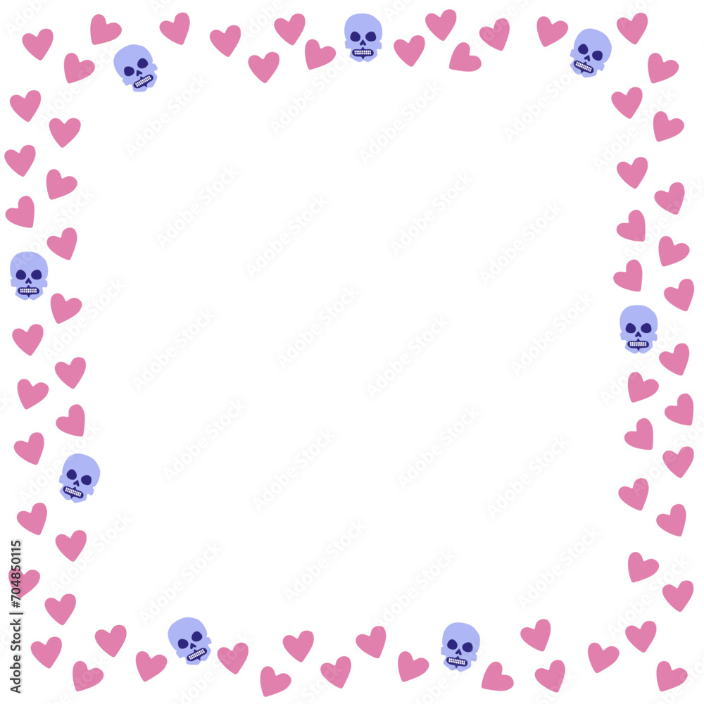 Valentine's Day frame with hearts and skulls Valentine's Day frame with hearts and skulls