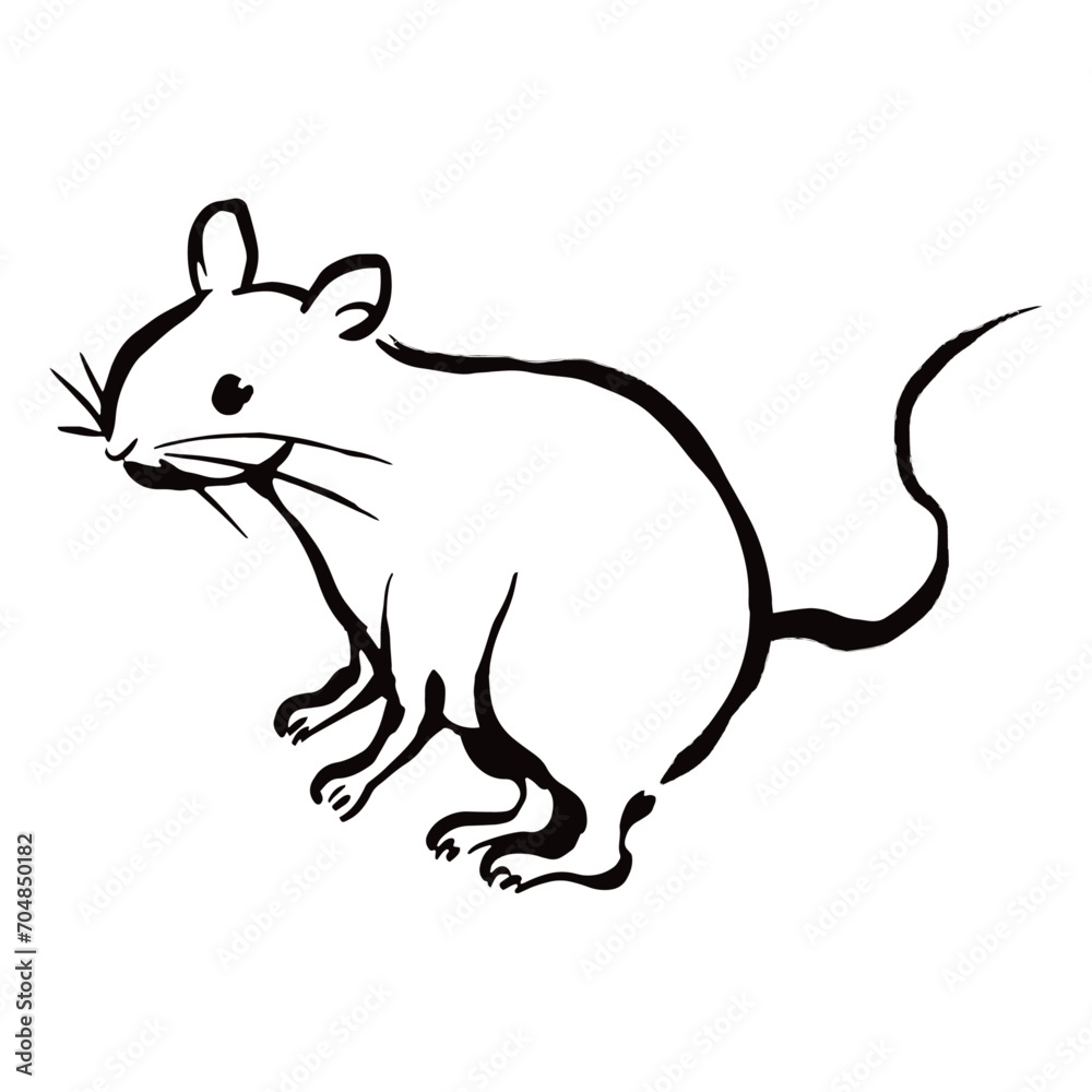 ネズミの和風ベクターイラスト(白黒)。 ネズミの和風ベクターイラスト(白黒)。
