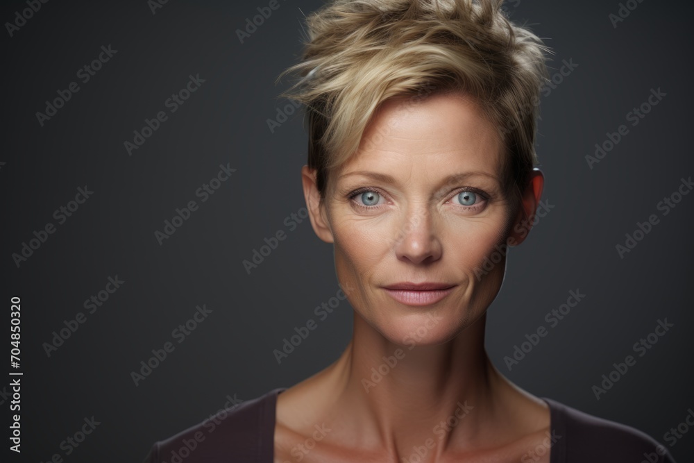 Portrait of a beautiful middle-aged woman with short hair. Portrait of a beautiful middle-aged woman with short hair.