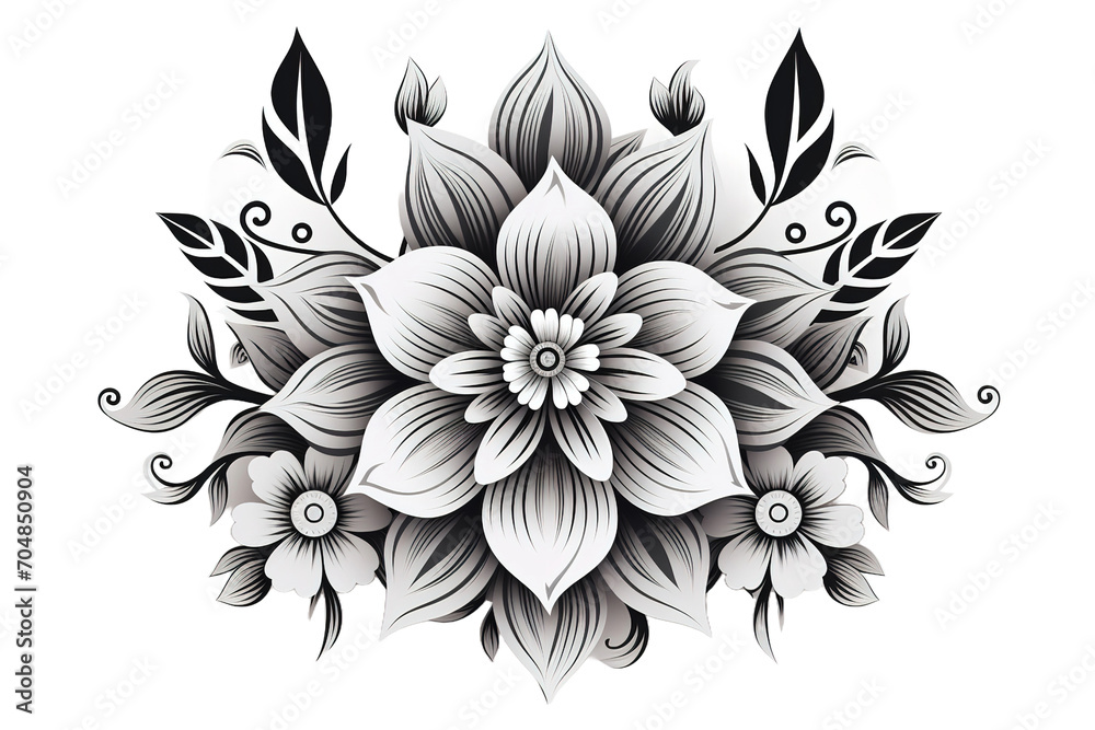 An illustration of a black and white or coloring mandala. Cosmic flower of life. The idea for a tattoo isolated on PNG Background. Generative Ai. An illustration of a black and white or coloring mandala. Cosmic flower of life. The idea for a tattoo isolated on PNG Background. Generative Ai.