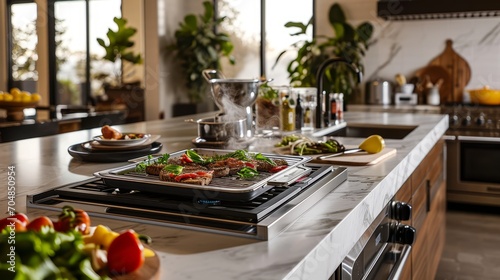 A modern kitchen countertop with the Cuisinart Griddler Deluxe and Elite side by side.