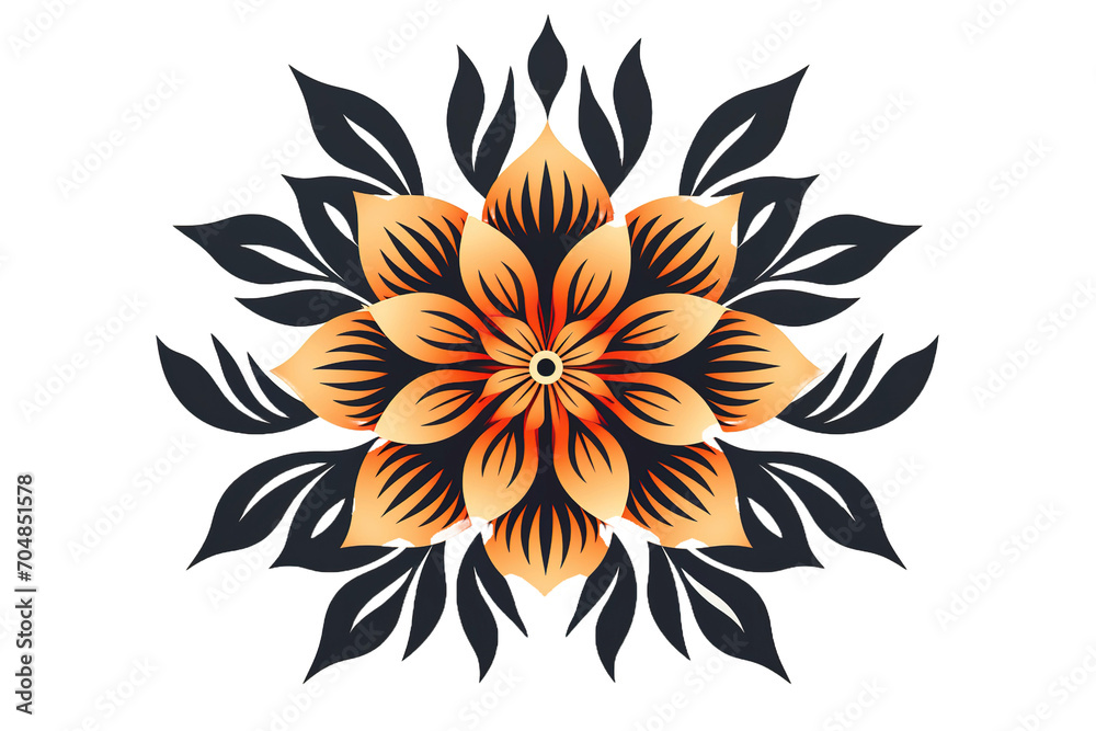 Mandala, very simple, cartoon style Flower isolated on PNG Background. Generative Ai.