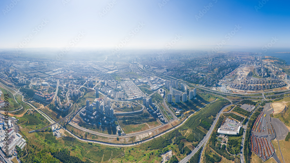 Istanbul, Turkey. Panorama of the city in the morning. Skyscrapers and residential areas. Highways. Aerial view