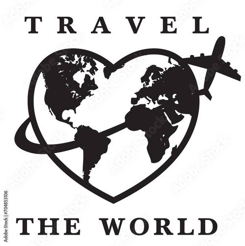 Travel the world sign design earth heart shape plane world map