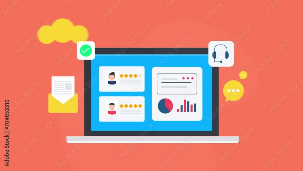 CRM, Customer relationship management, Digital communication with customers, Customer support, animation video clip