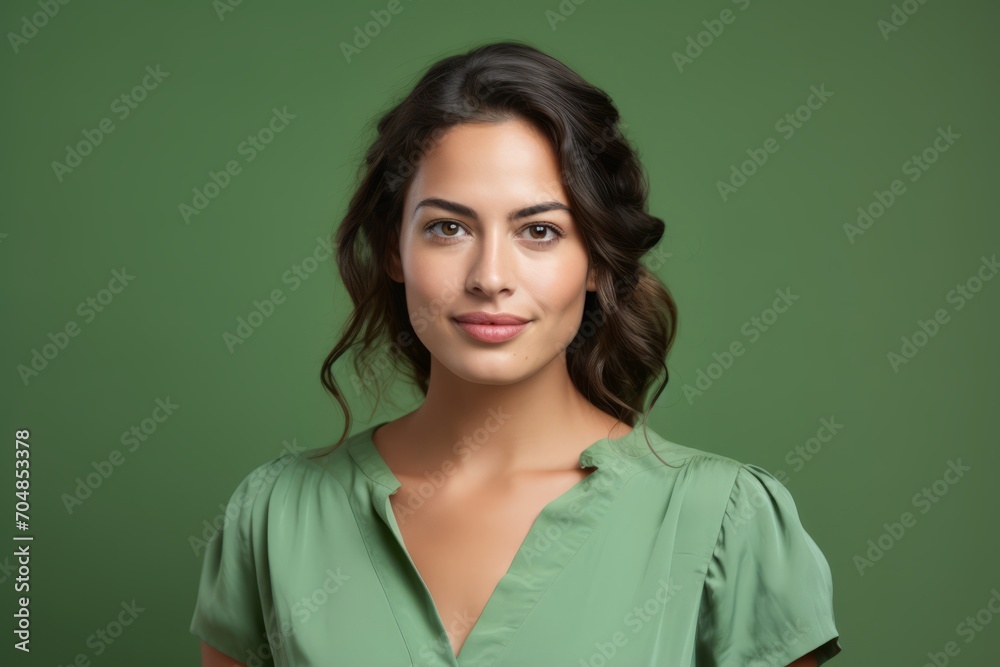 Portrait of a beautiful young brunette woman on a green background Portrait of a beautiful young brunette woman on a green background
