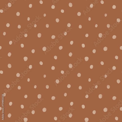 Boho Scandinavian cute beige dots on chocolate background, nursery seamless pattern, paper, printable, wrapping, fabric, scrapbooking