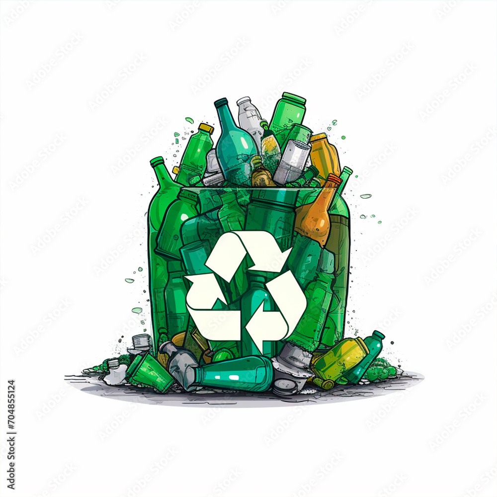 recyclable green glass bottles. reuse of glass.