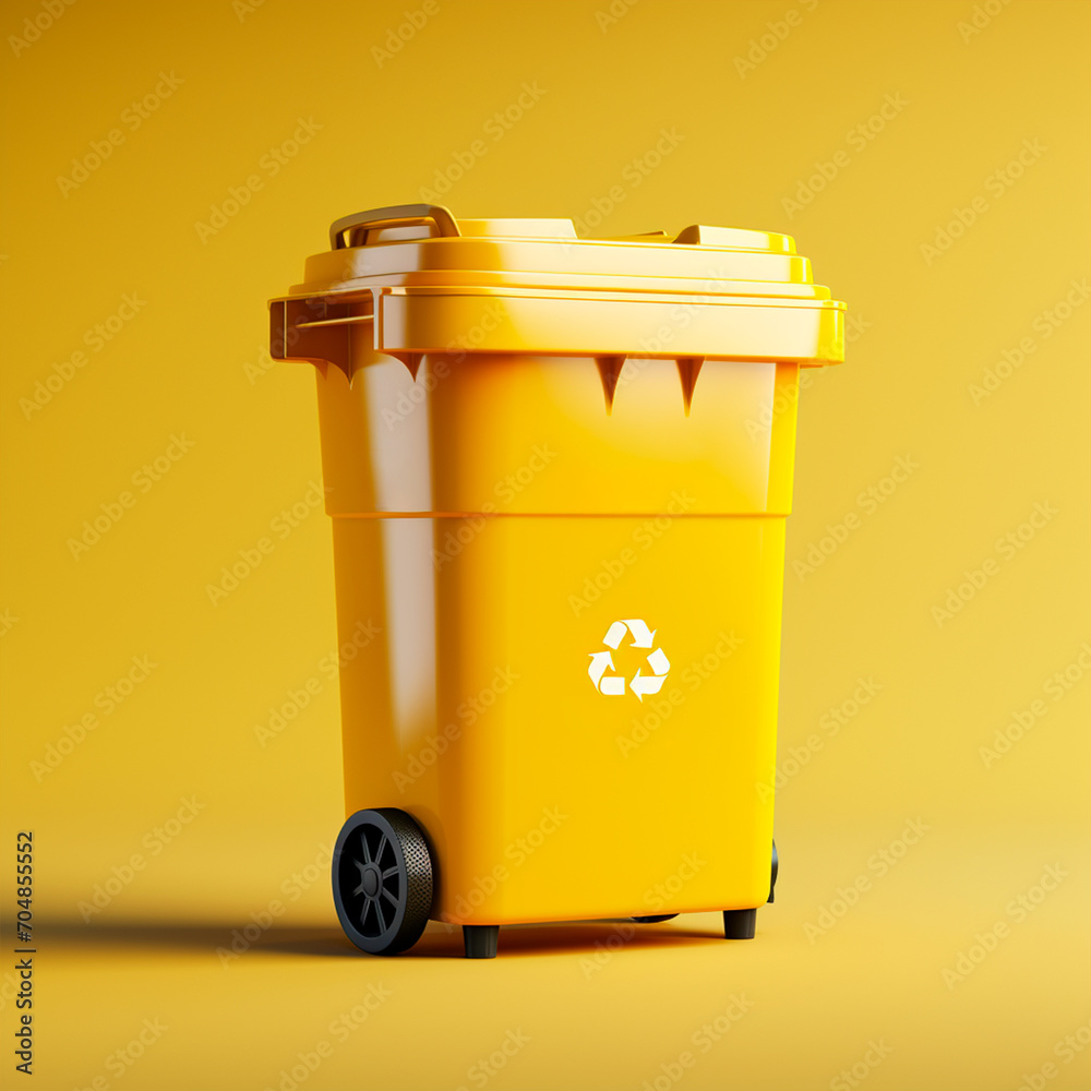 yellow recycling bin for packaging and plastics, yellow bottom