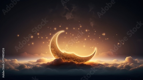 Crescent moon against a mesmerizing night sky. Moon sky landscape background concept for celebrating islamic event