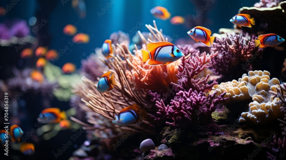 Naklejka premium a beautiful photo of a aquarium with fishes and corals
