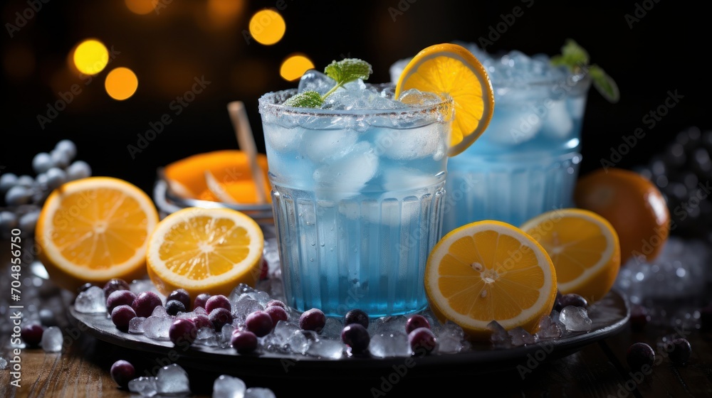 cocktail with lemon and ice cocktail with lemon and ice