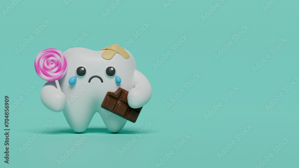 Tooth character sad bad caries decay tooth with bacteria toothache .Health care for children dental care and dentistry concept. 3d rendering. Tooth character sad bad caries decay tooth with bacteria toothache .Health care for children dental care and dentistry concept. 3d rendering.