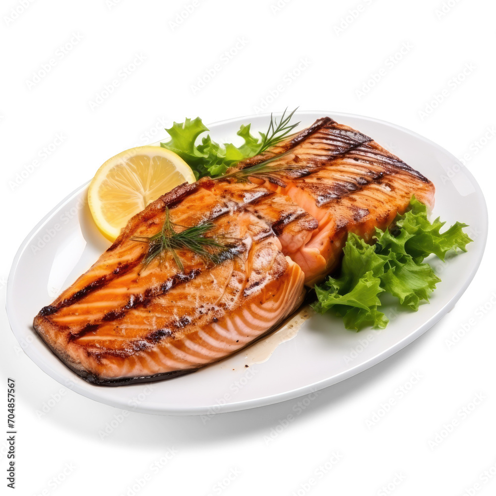 Flavorful grilled salmon steak isolate on transparency background png 