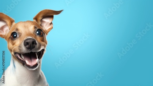 Smile puppy dog isolated on the blue background