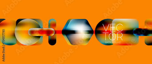 Dynamic bright colorful geometric elements with fluid gradients, lights, shadows blend in a minimal backdrop, creating captivating composition