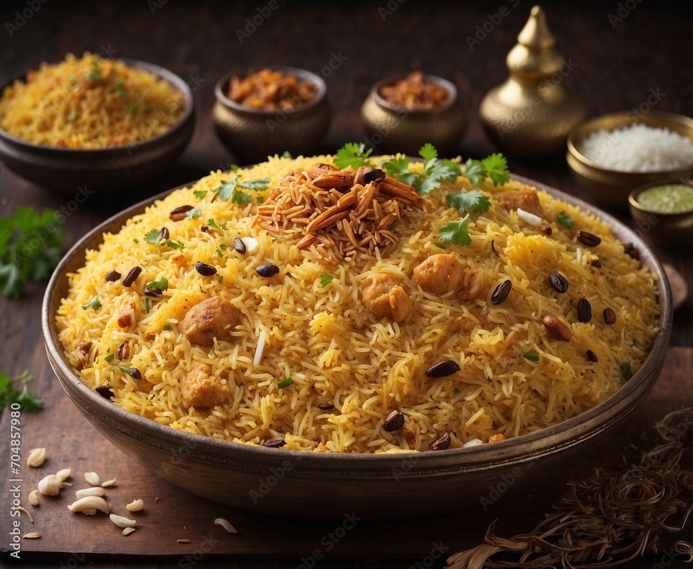 Biryani or Biryani is a popular Indian dish consisting of boiled rice with chicken meat, spices, and vegetables Biryani or Biryani is a popular Indian dish consisting of boiled rice with chicken meat, spices, and vegetables