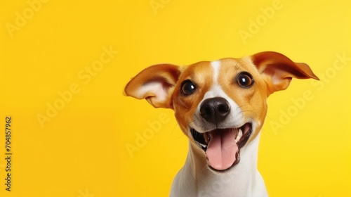 Smile puppy dog isolated on the yellow background with space for text © dwiadi14