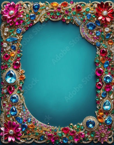 jewelry brooch with precious stones on a turquoise background