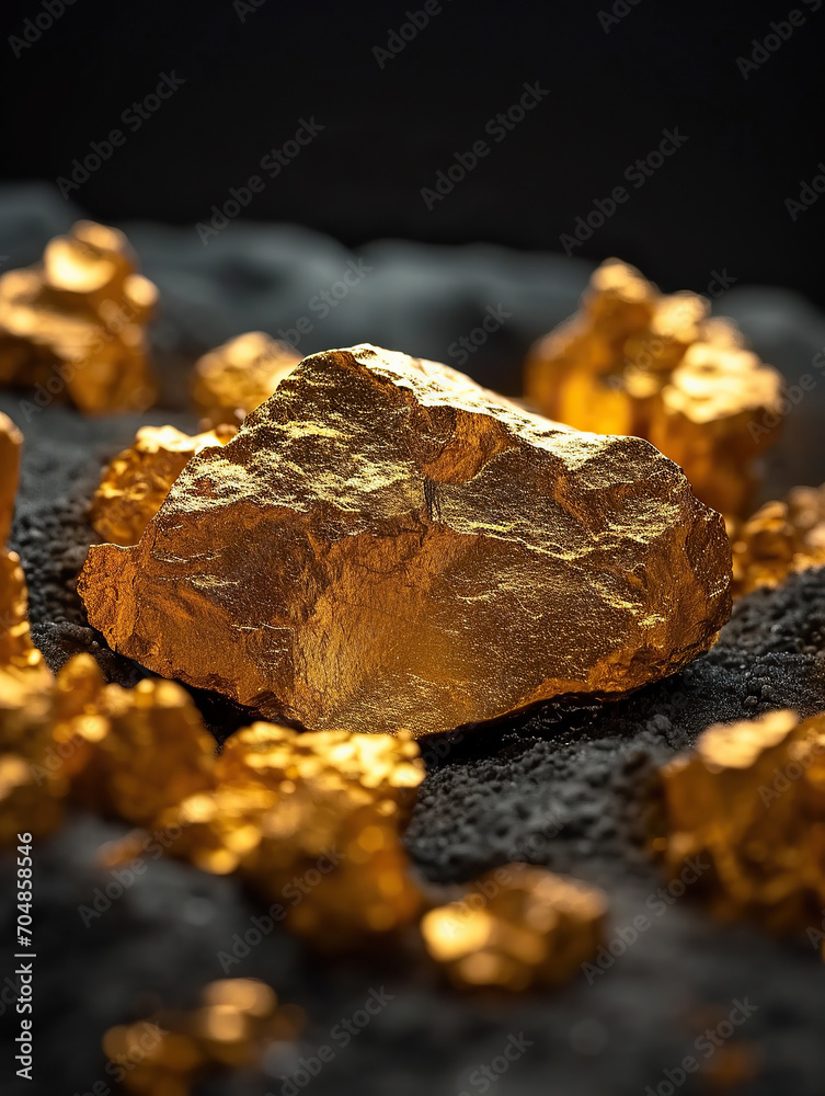 Close-up of a large gold nugget.from the mine. Natural mineral Close-up of a large gold nugget.from the mine. Natural mineral