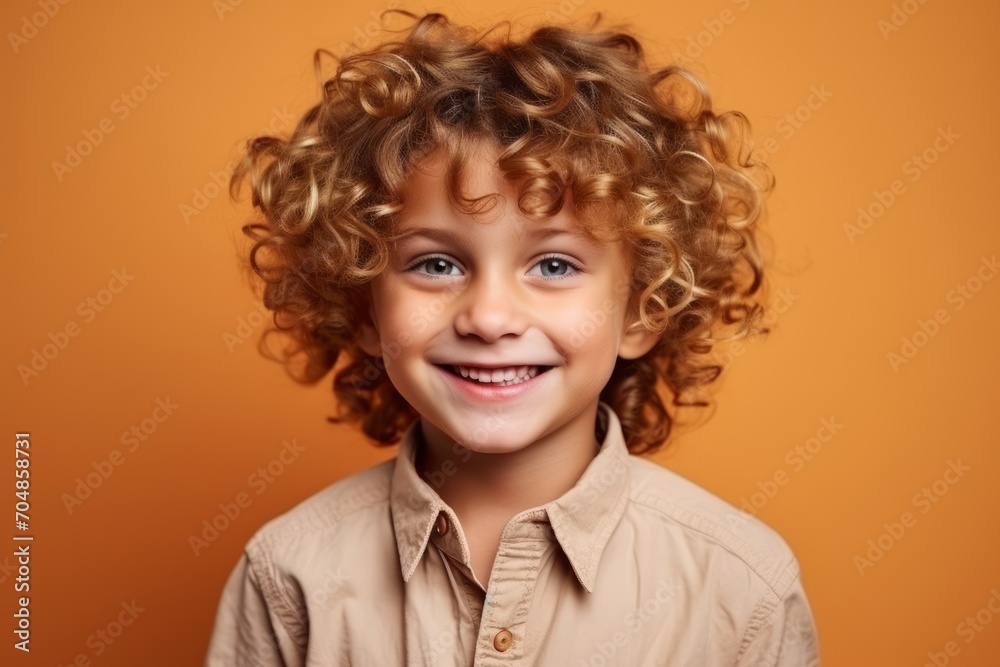 Portrait of a cute little boy with curly hair over orange background Portrait of a cute little boy with curly hair over orange background