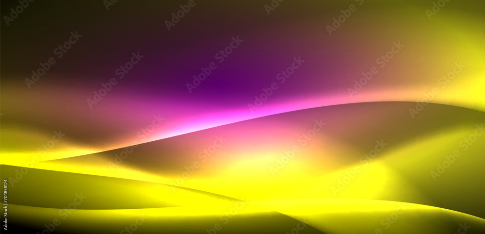 Dynamic waves in ethereal glow of neon lights. Concept merges fluidity of motion with vibrant allure of neon, crafting entrancing backdrop that embodies both vitality and futuristic sophistication Dynamic waves in ethereal glow of neon lights. Concept merges fluidity of motion with vibrant allure of neon, crafting entrancing backdrop that embodies both vitality and futuristic sophistication