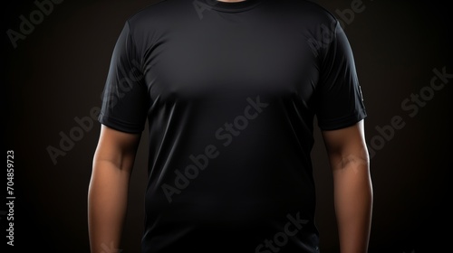 Black t shirt mockup template   man wearing black shirt in studio shot on light gray wall © Ilja