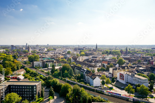 View of the city of Bochum with the surrounding landscape in the Ruhr area. 