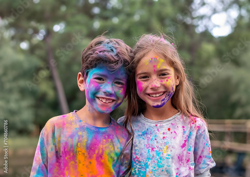 Smiling Kids Painted in Festival Colors