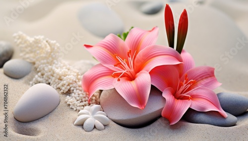 spa and wellness wallpaper with pink flowers and stones