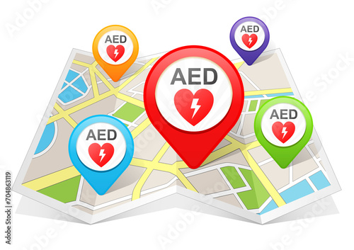 AED Machine Automated External Defibrillator Map pointer Location Destination on map photo