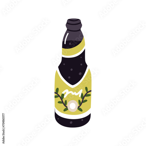 Cold lemonade, glass bottle. Natural sparkling fizzy drink. Summer beverage with herbal flavor. Flavoured carbonated refreshment with herbs. Flat vector illustration isolated on white background