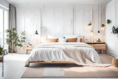 Scandinavian interior design of modern bedroom. white view © Zoraiz