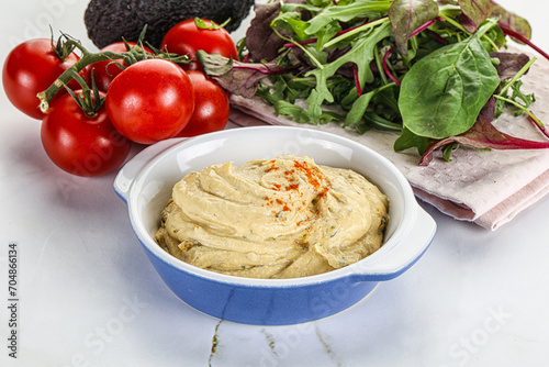 Creamy hummus in the bowl