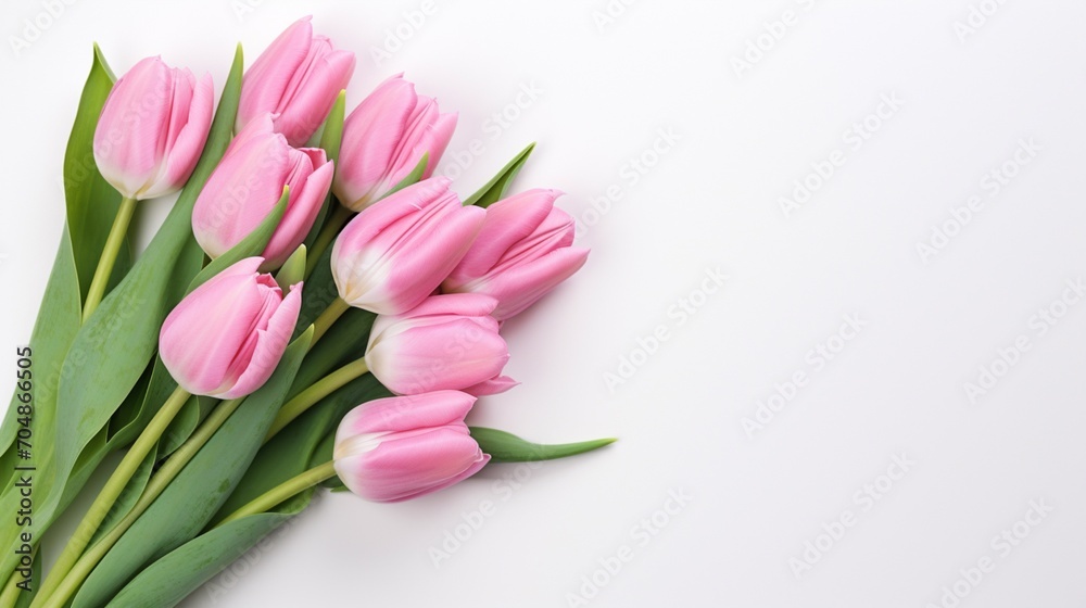 Top view pink tulips on isolated white background. Mother's day concept Top view pink tulips on isolated white background. Mother's day concept