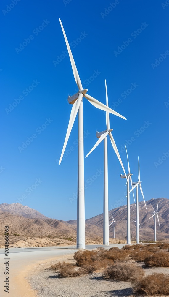 Wind Turbines Standing Tall in Arid Desert Landscape Wind Turbines Standing Tall in Arid Desert Landscape