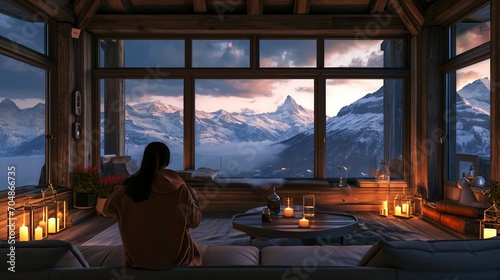 the interior of a chalet in the alps very cozy