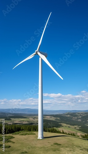 Giant Wind Turbine Overlooking a Forested Landscape