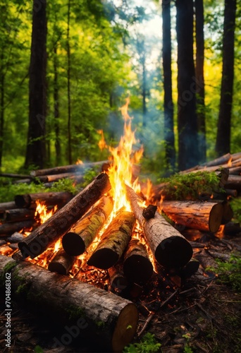 un feu de camp en forêt - generative AI