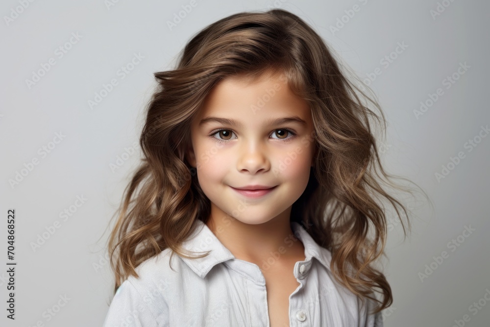 Portrait of a cute little girl with long curly hair, studio shot Portrait of a cute little girl with long curly hair, studio shot